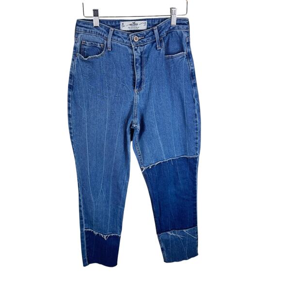 Hollister Patchwork Raw Hem High Rise Straight Leg Cropped Mom Jeans Size 26 - Picture 2 of 9